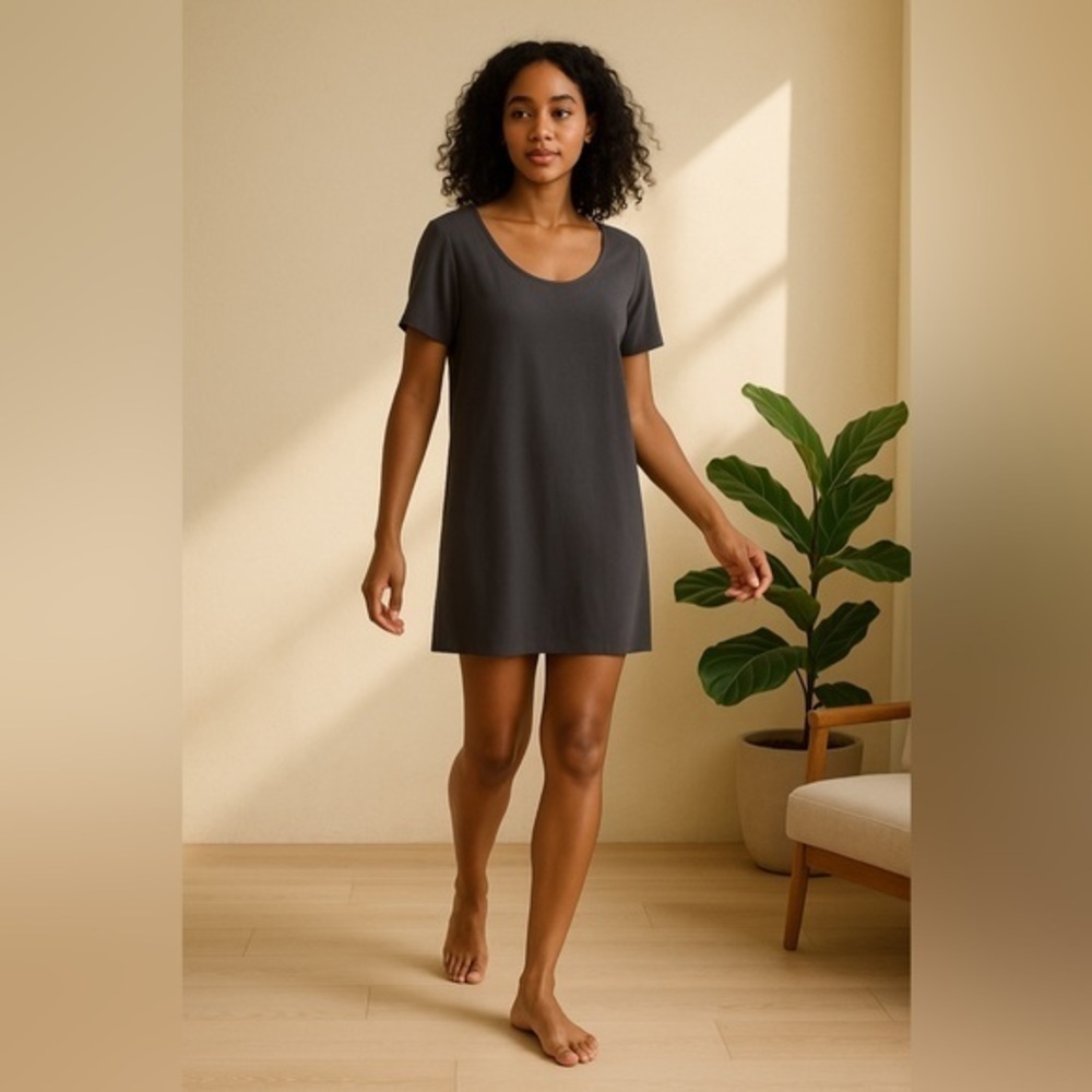 Wilfred Free Aritzia Teiigen Crepe Mini T-Shirt Dress — Dark Gray EUC S #2504